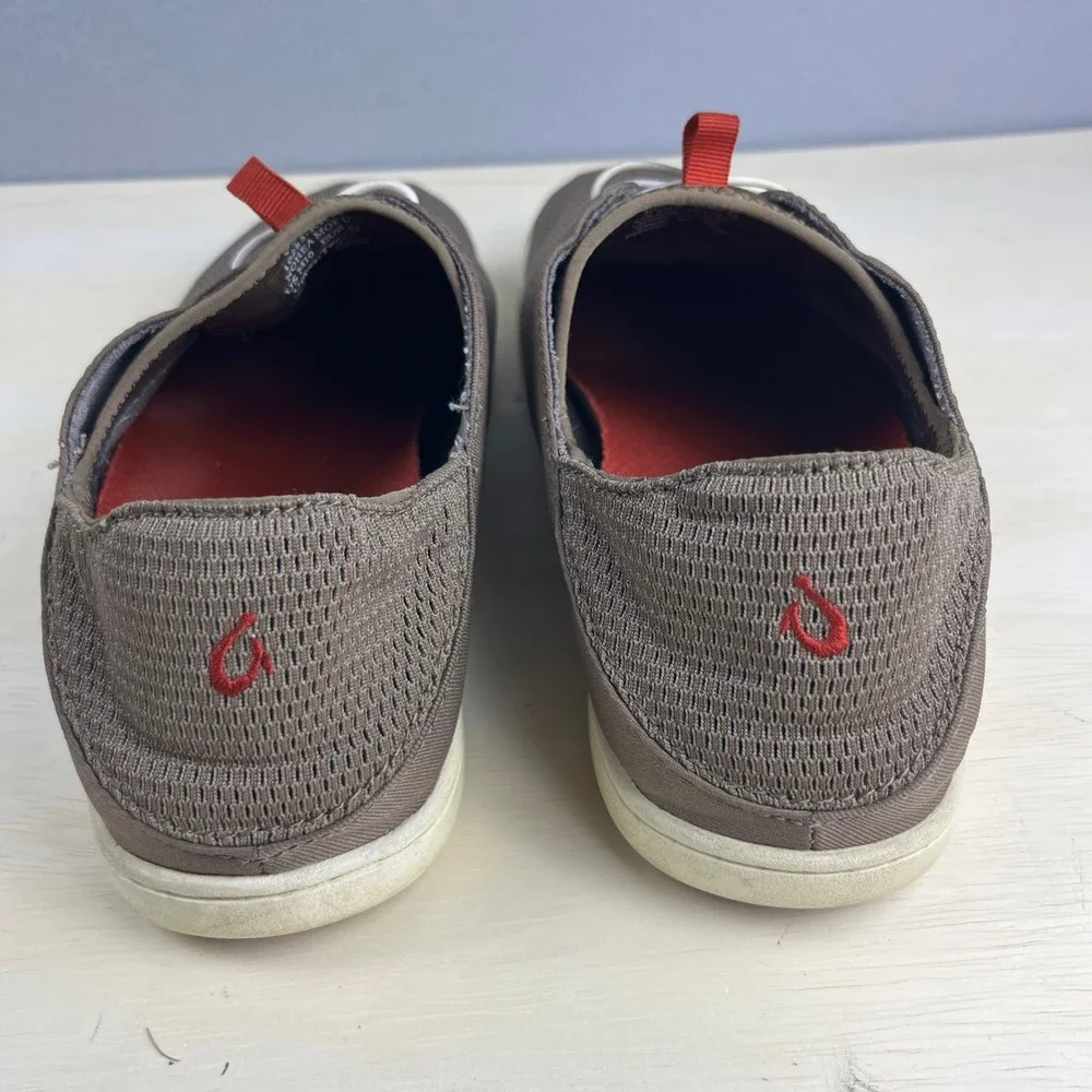 OluKai Nohea Moku Mens 10 Gray Red Boat Shoes Mesh Sneakers 10283-RK13